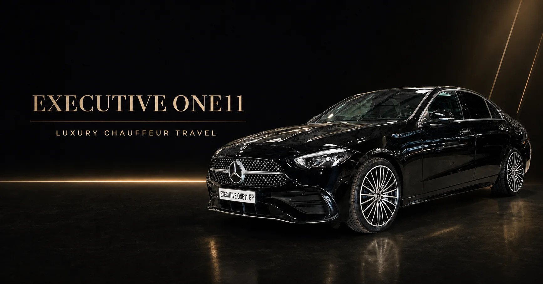 Black Executive One11 chauffeur vehicle with EXECUTIVE ONE11 GP number plate